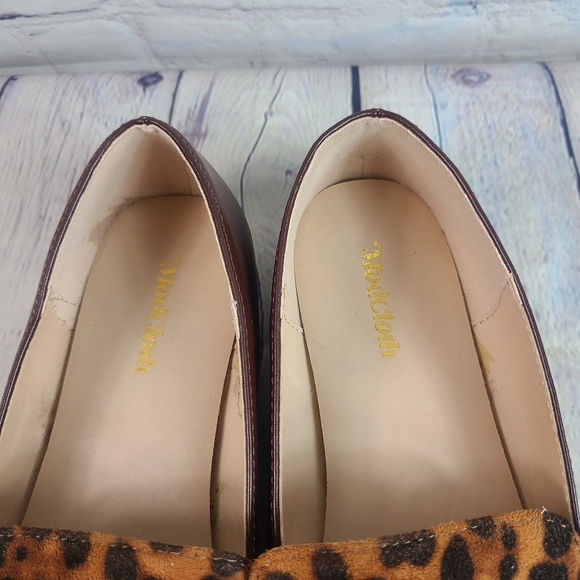 ModCloth The Cats Meow Faux Leather Brown Loafers Leopard Print Panel size 9 - Picture 4 of 9